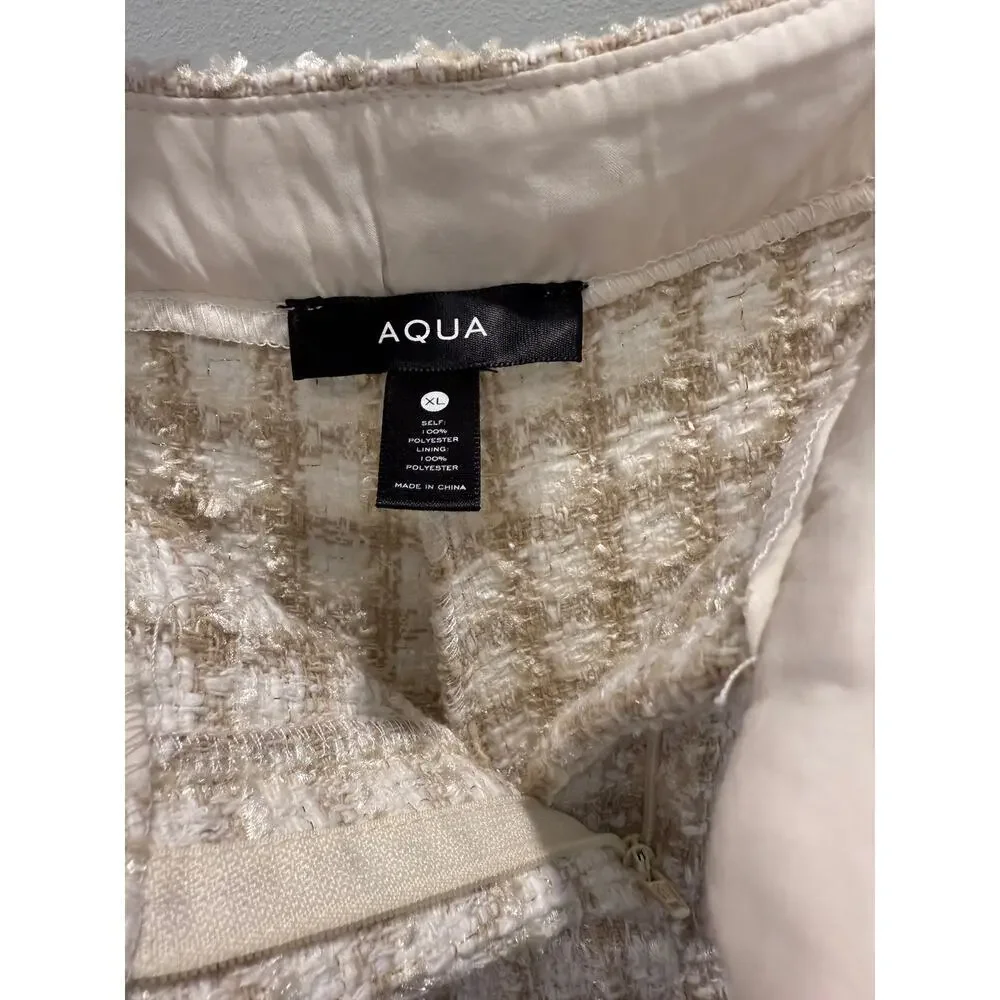 NWT AQUA Tweed Pleated Shorts in Cream and Gold; Women's XL - Picture 9 of 9